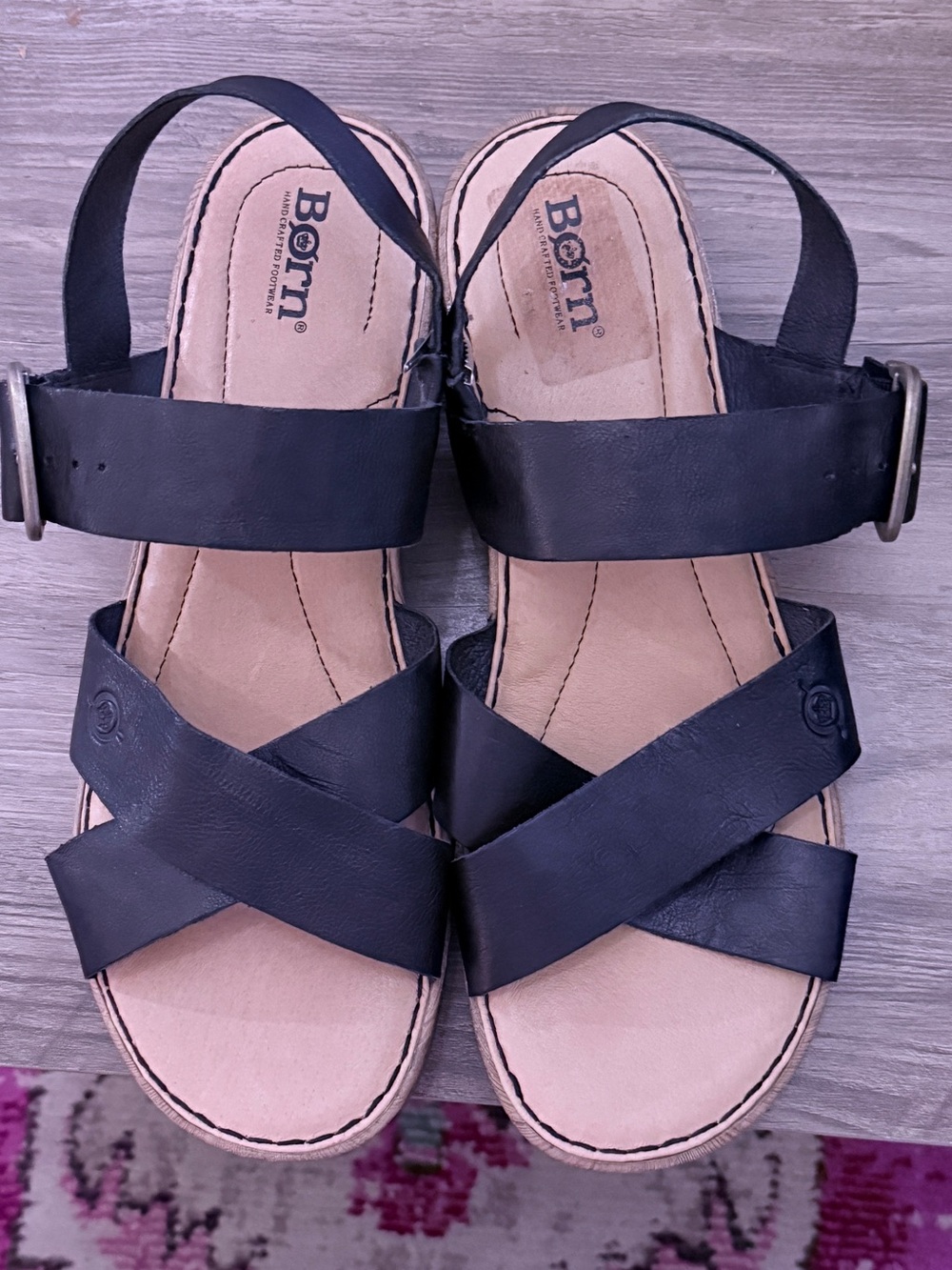 Børn Black Leather Platform Slingback Sandals Size 10M